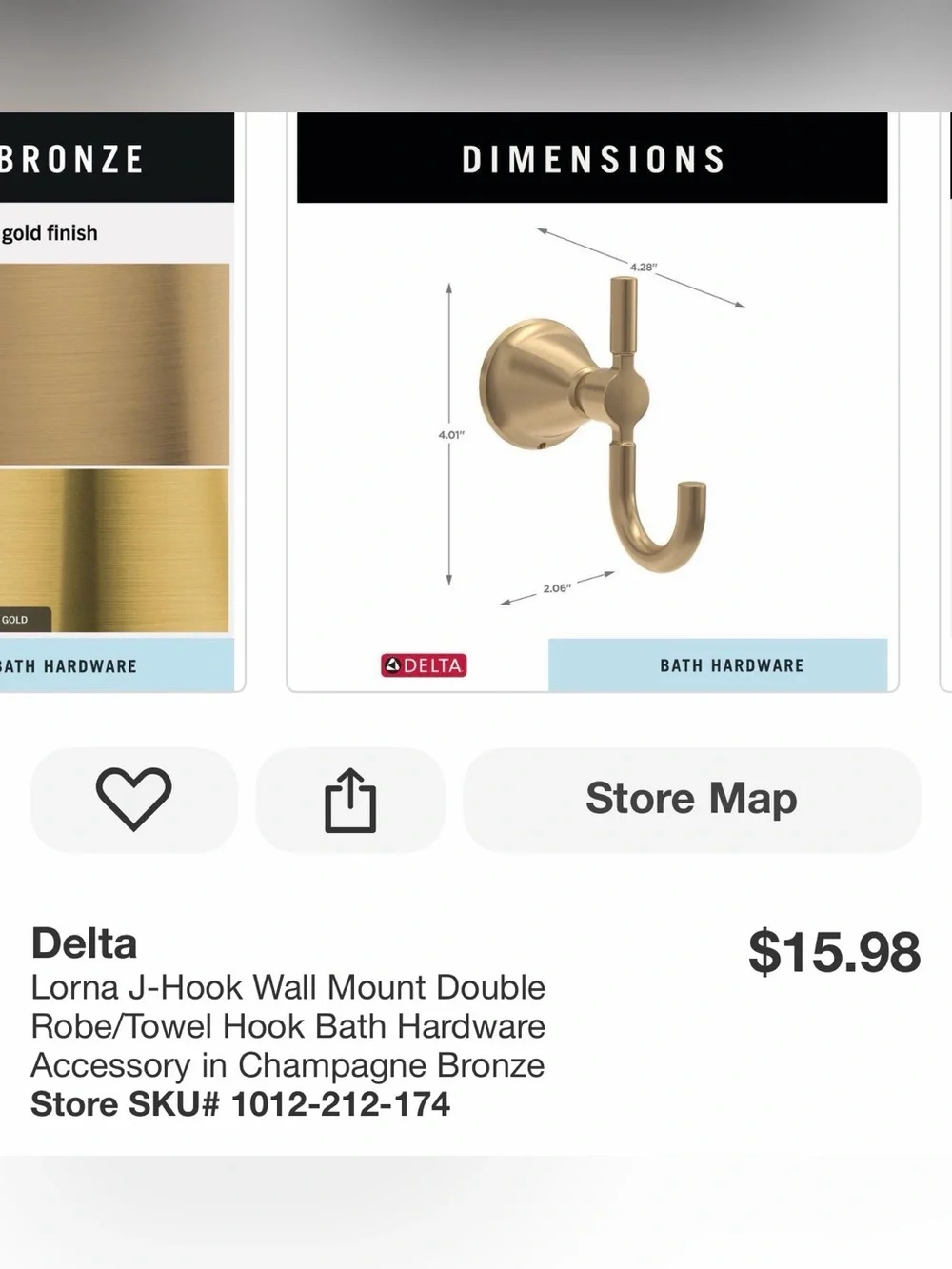 New Delta Lorna J-hook in champagne bronze robe towel bath hook